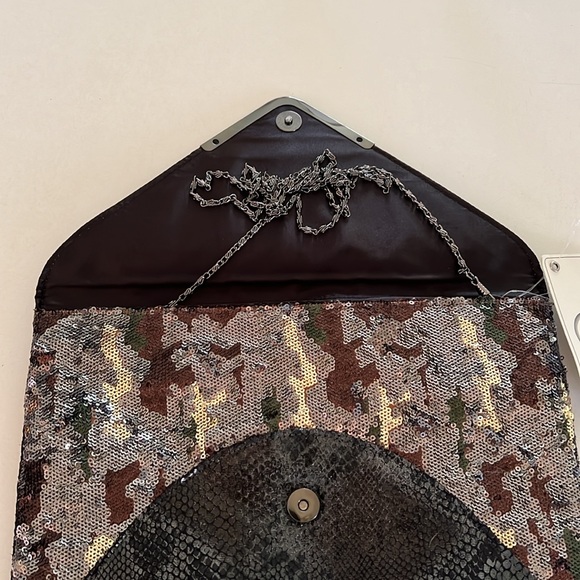 Big Buddha Black Snakeskin Pattern and Sequined Envelope Clutch NWT - Picture 6 of 6